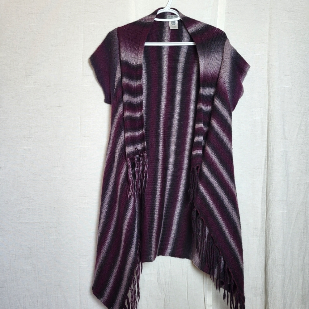 Joseph A. Women's M Blanket Poncho Cardigan Sweater Purple Ombre Fringe Knit